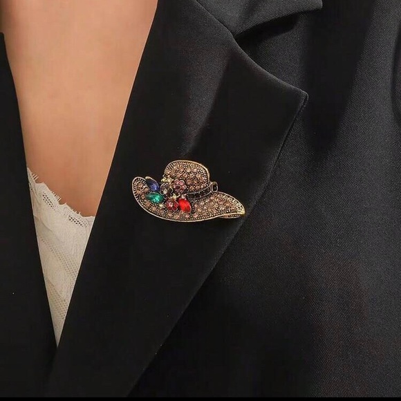 Floral Rhinestone Hat Brooch - Picture 2 of 2